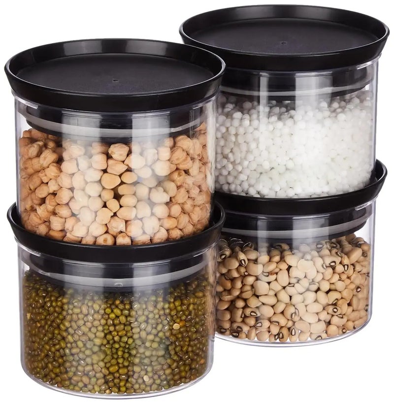 Floraware Plastic Storage Jar and Container Set I Air Tight BPA Free Containers for Kitchen Storage Set I Grocery Kitchen Container Set I Multipurpose Jar 500 Ml Each Black Set of 4 - Image 1