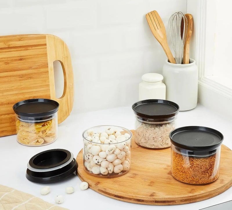 Floraware Plastic Storage Jar and Container Set I Air Tight BPA Free Containers for Kitchen Storage Set I Grocery Kitchen Container Set I Multipurpose Jar 500 Ml Each Black Set of 4 - Image 2