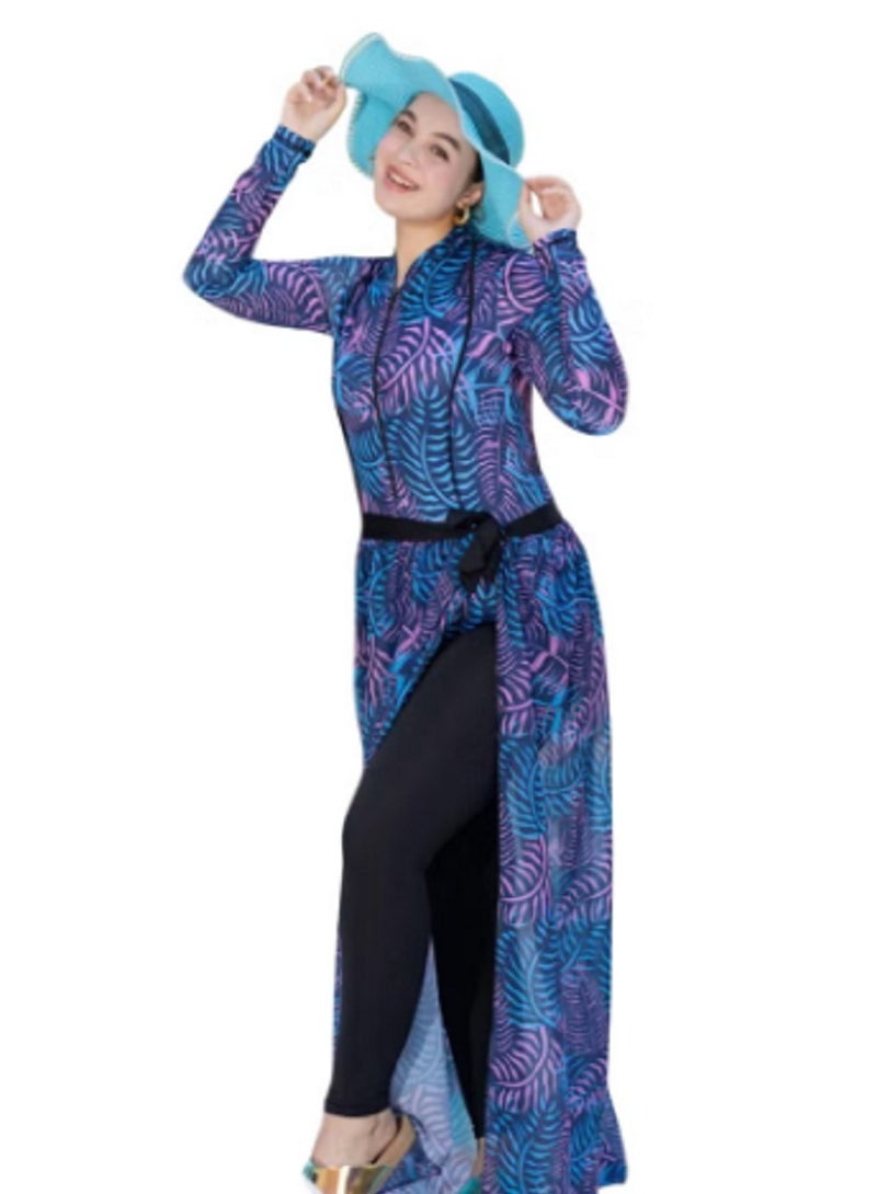 Women's burkini swimsuit, waterproof diving fabric. The swimsuit consists of 5 pieces (swimsuit with sleeves + pants + skirt + turban + scarf)