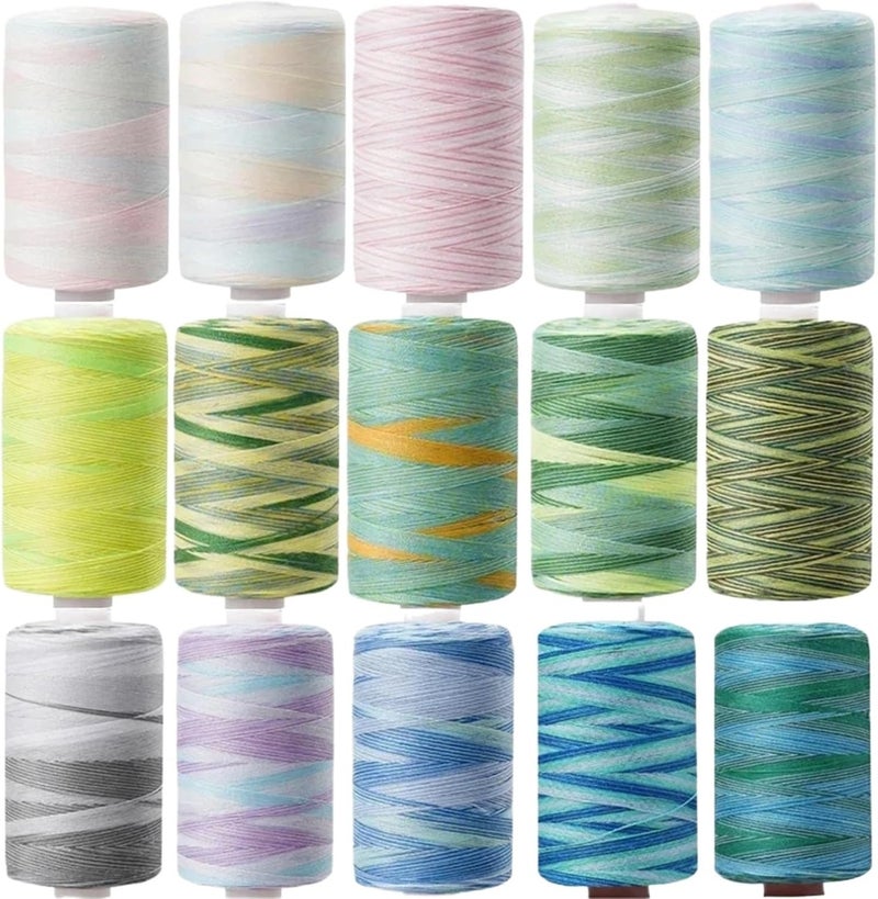 Sewing Thread Kits 5roll*1000yard Sewing Thread Rainbow Gradient Dye Colorful for Needlework(10) - Image 1