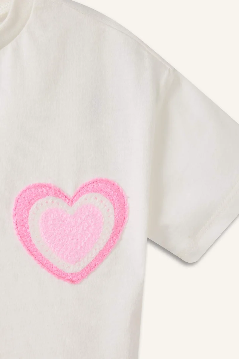ديفاكتو Baby Girl Heart Print Short Sleeve T-Shirt