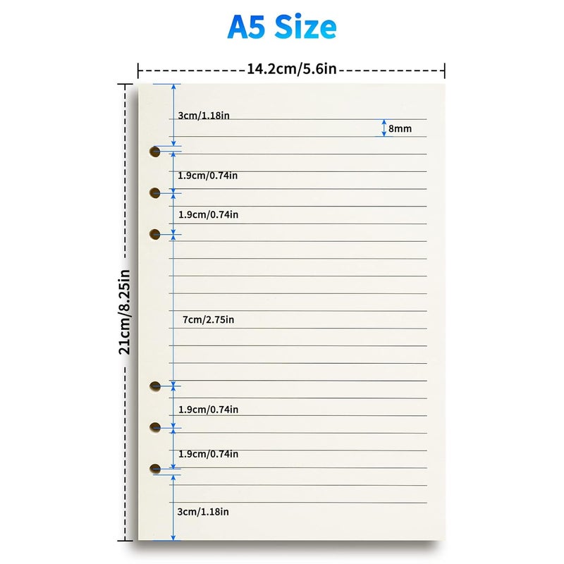 Tofun A5 Refillable Paper for 6-Ring Binders, Planner, Traveller Journal, Notebook, Dairy - 8mm Ruled Filler Paper Insert, 80 Sheets 160 Pages, Lined - Image 2