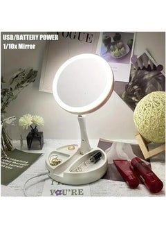 Arabest 10X Magnifying LED Makeup Mirror With Light, Simple Foldable Stand With Storage Function Lighted Vanity Makeup Double Sided Mirror For Household, Beauty Gift For Women  - Image 1