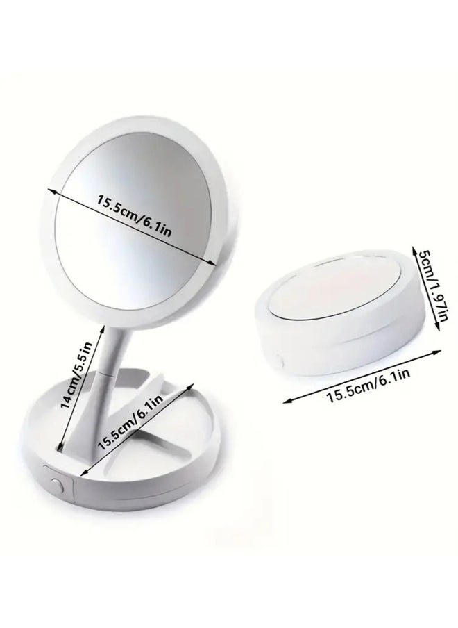 10X Magnifying LED Makeup Mirror With Light, Simple Foldable Stand With Storage Function Lighted Vanity Makeup Double Sided Mirror For Household, Beauty Gift For Women