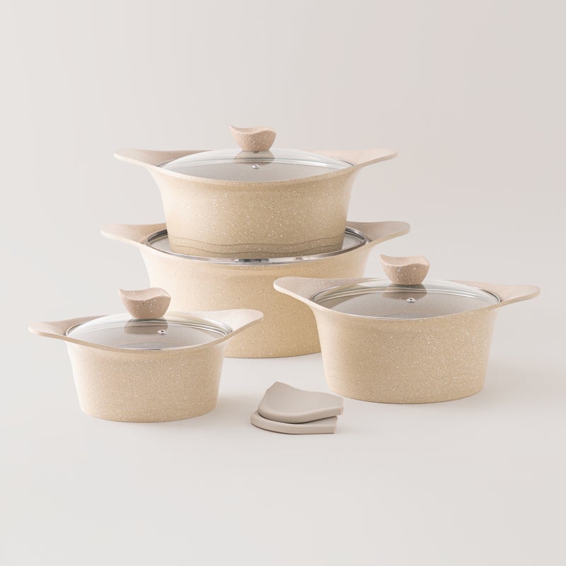 ألبرتو طقم قدور ألومنيوم 8 قطع، كريمي - Image 1