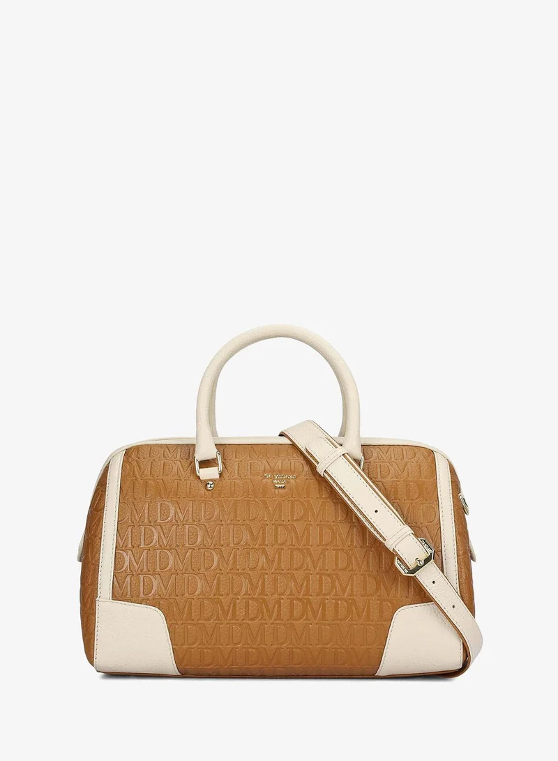 دا ميلانو حقيبة جلدية متوسطة بتصميم مونوجرام وقوس - لون كراميل