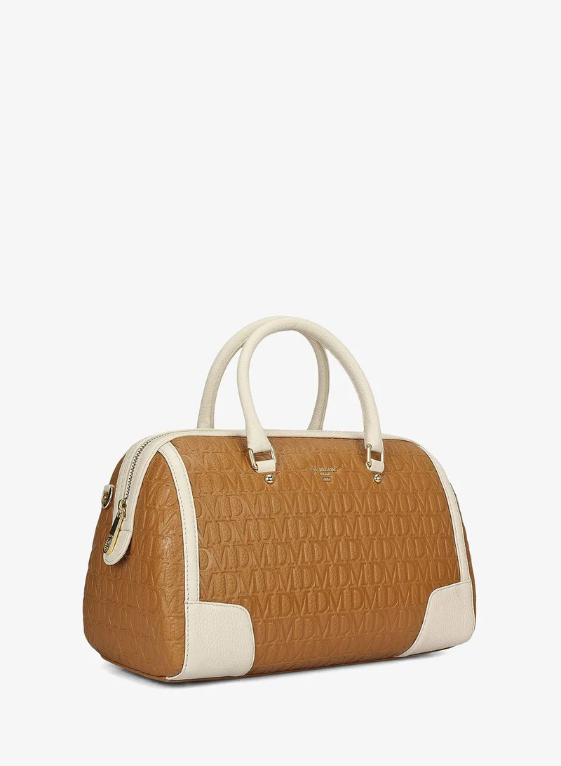 دا ميلانو حقيبة جلدية متوسطة بتصميم مونوجرام وقوس - لون كراميل