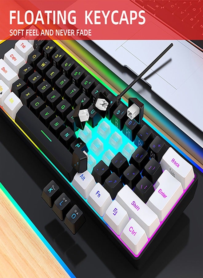 Wired 61-key film keyboard White and pink design mini gaming keyboard Simple mechanical feel laptop desktop - Image 2