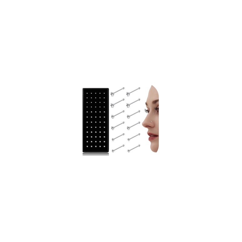 THUNARAZ 60pcs Stainless Steel Nose Studs Rings Piercing Pin Body Jewelry 22G 1.5mm 2mm 2.5mm White - Image 1