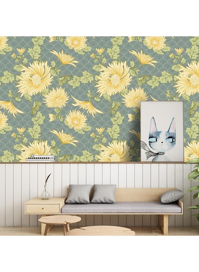 Bluejw Wallpaper Oriental Style Wallpaper Japanese Crane Chrysanthemum Living Room Background Wall Sticker Transformation Sticker RW054-062 - Image 4