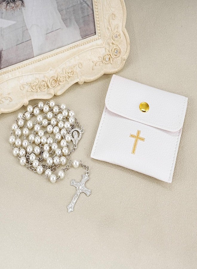 OEMOO Rosary Beads Catholic, Rosary Necklace with Leather Pouch, Prayer Beads Christian Gifts for Women Catholic Gifts (White) - Image 4