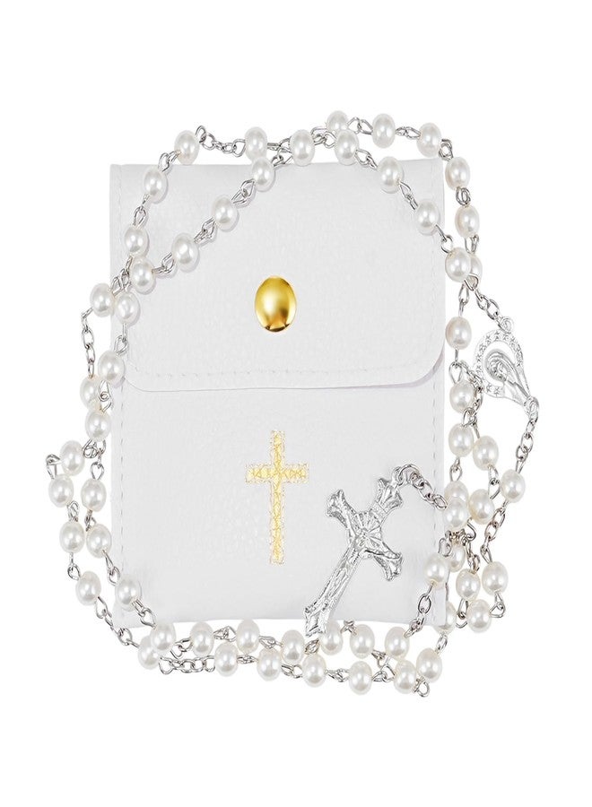 OEMOO Rosary Beads Catholic, Rosary Necklace with Leather Pouch, Prayer Beads Christian Gifts for Women Catholic Gifts (White) - Image 1