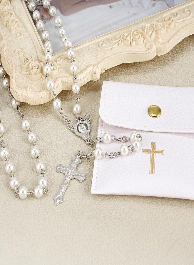 OEMOO Rosary Beads Catholic, Rosary Necklace with Leather Pouch, Prayer Beads Christian Gifts for Women Catholic Gifts (White) - Image 3