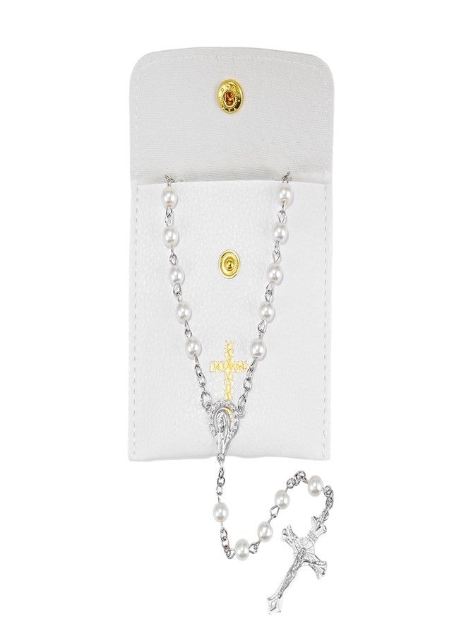 OEMOO Rosary Beads Catholic, Rosary Necklace with Leather Pouch, Prayer Beads Christian Gifts for Women Catholic Gifts (White) - Image 5