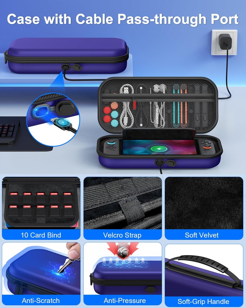 FYOUNG Switch 2 Accessories, Case Bundle for Nintendo Switch 2 2025 Console,[Charge Inside]FYOUNG 23 IN 1 Kit:Carrying Case,Controller Charger,Protective Shell,Grip for Joycon, Steering Wheel -Blue - Image 3