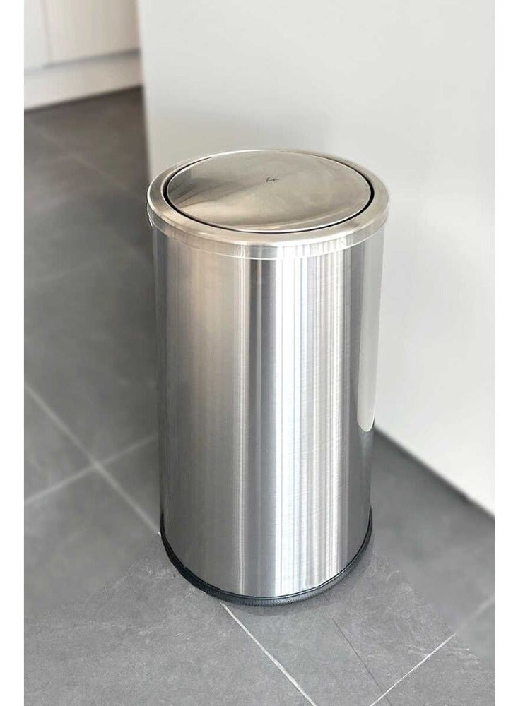 Primanova Vita stainless steel trash bin with rotating lid swing lid removable inner bucket use in kitchen bathroom office internal trash bin silver 30 liter - Image 2