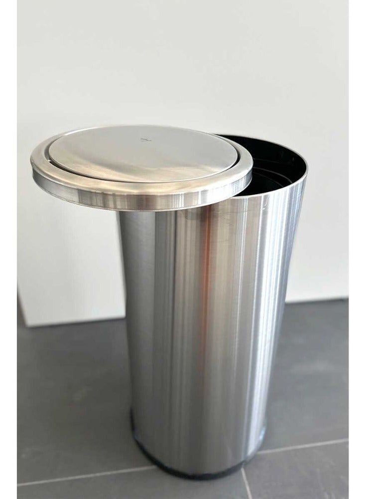Primanova Vita stainless steel trash bin with rotating lid swing lid removable inner bucket use in kitchen bathroom office internal trash bin silver 30 liter - Image 3