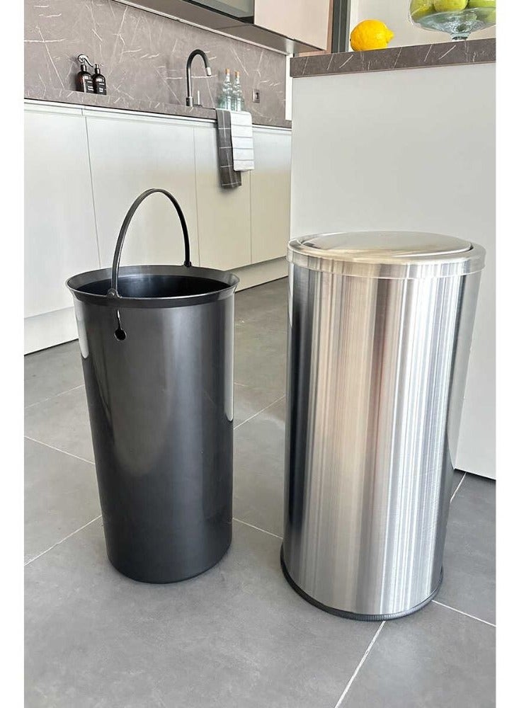 Primanova Vita stainless steel trash bin with rotating lid swing lid removable inner bucket use in kitchen bathroom office internal trash bin silver 30 liter - Image 4