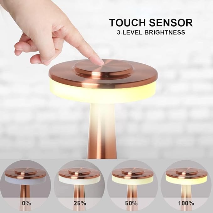 LOMESH Rechargeable Rose Gold Metal LED Table Lamp with Touch Sensor 3 Levels Brightness Cozy Warm Lighting Ideal Bedside Lamp or Night Light for Kids Nursery Rose Gold - Image 3