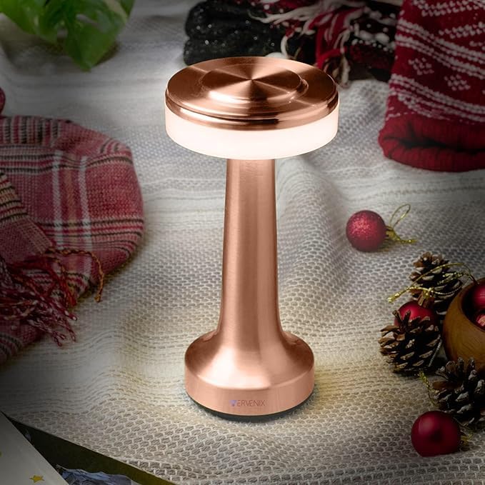 LOMESH Rechargeable Rose Gold Metal LED Table Lamp with Touch Sensor 3 Levels Brightness Cozy Warm Lighting Ideal Bedside Lamp or Night Light for Kids Nursery Rose Gold - Image 5