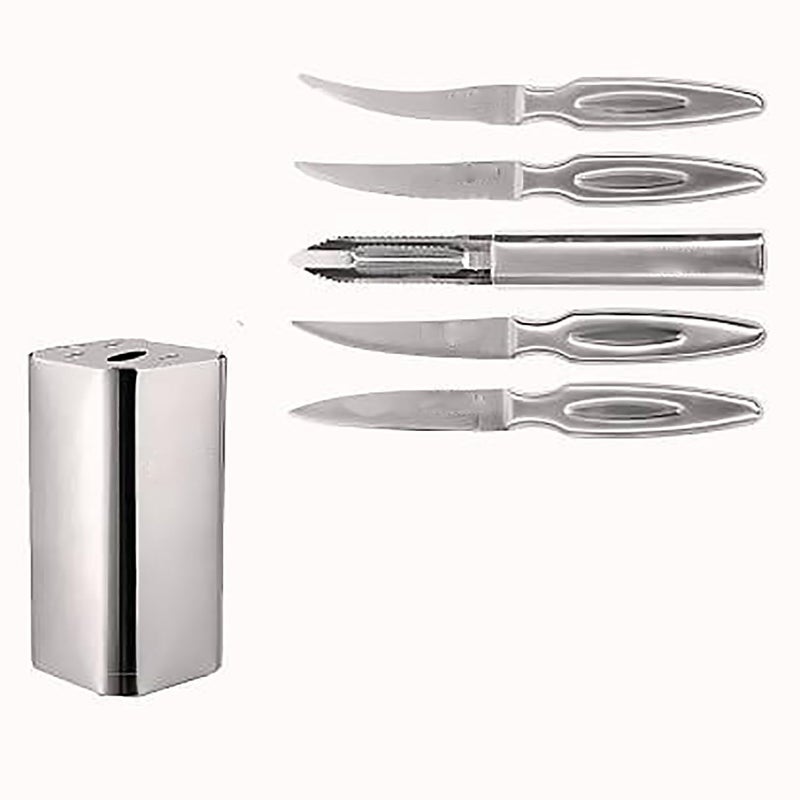 Yanmai Stainless Steel Knife Set with Sleek Metal Storage Block 5Piece Kitchen Tool Collection Silver Includes Knife and Peeler - Image 2