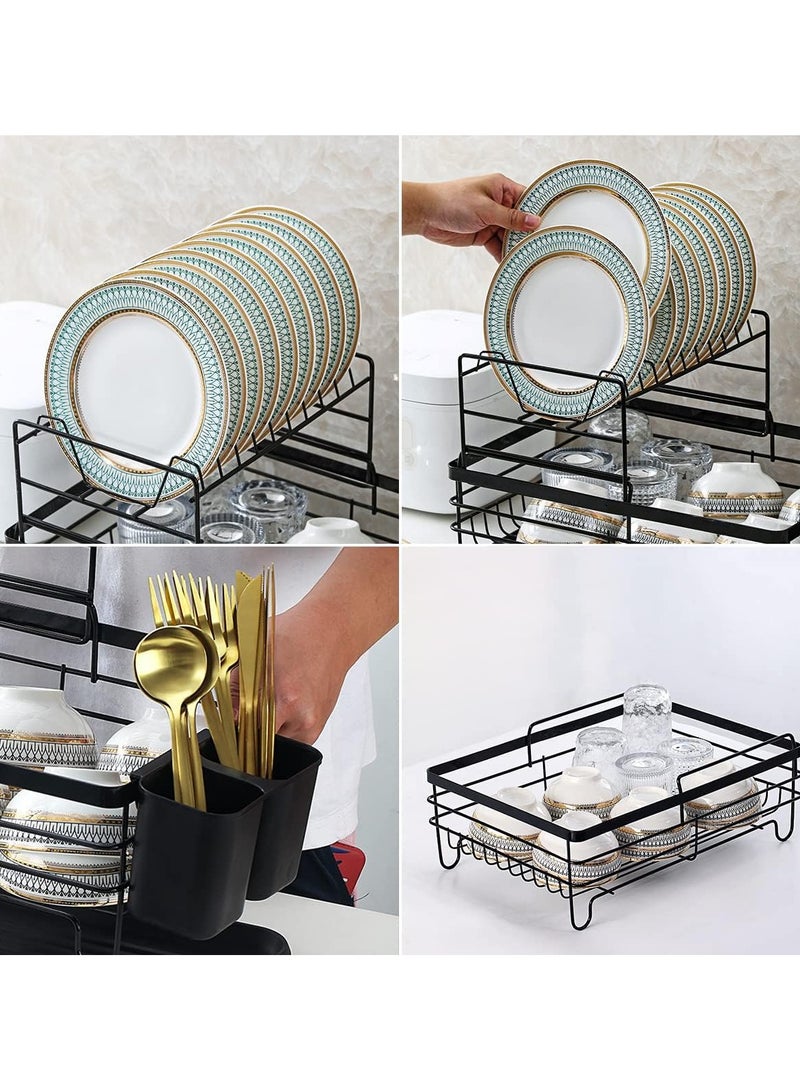 Occuwzz 2 Tier Cutlery Drying Rack Over the Sink Dish Drying Stand With Drainer Stainless Steel Drainer Set Utensil Holder and Cup Holder Compact for Kitchen Counter Black - Image 2