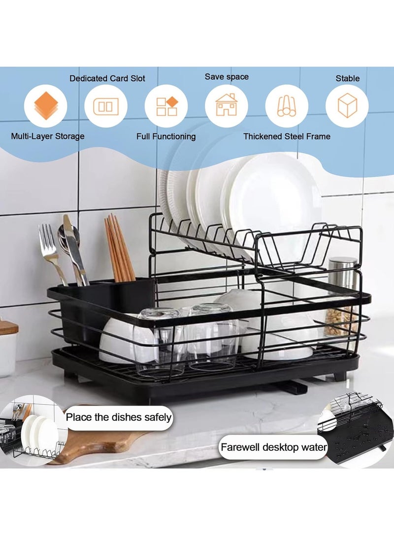 Occuwzz 2 Tier Cutlery Drying Rack Over the Sink Dish Drying Stand With Drainer Stainless Steel Drainer Set Utensil Holder and Cup Holder Compact for Kitchen Counter Black - Image 3