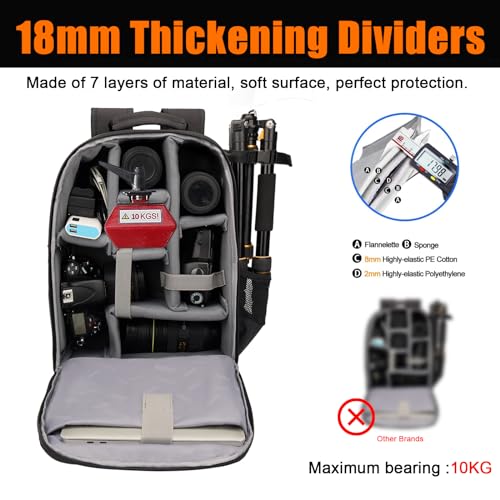 CADeN Camera Backpack Bag with Laptop Compartment 15.6" for DSLR/SLR Mirrorless Camera Waterproof, Camera Case Compatible for Sony Canon Nikon Camera and Lens Tripod Accessories Black - Image 5