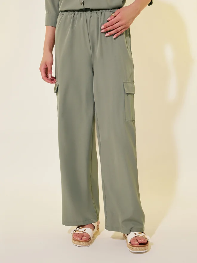 Take Two Take Two Solid 3/4 Sleeve Pocket Detail Shirt and Pants Co-Ords