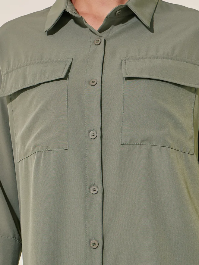Take Two Take Two Solid 3/4 Sleeve Pocket Detail Shirt and Pants Co-Ords