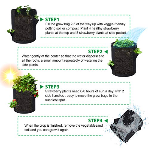 GOTGELIF 10 Gallon Strawberry Grow Bags 2-Pack, Thickened Nonwoven Grow Pots with 8 Pockets & Reinforced Handles for Strawberries, Tomatoes, Peppers, Herbs, Flowers - Image 5