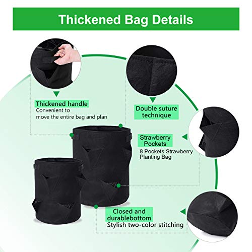 GOTGELIF 10 Gallon Strawberry Grow Bags 2-Pack, Thickened Nonwoven Grow Pots with 8 Pockets & Reinforced Handles for Strawberries, Tomatoes, Peppers, Herbs, Flowers - Image 2
