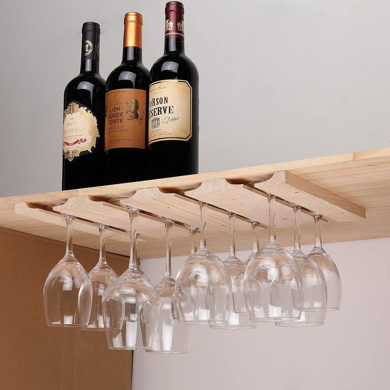 fdjamy Wine glass holder-a wooden wine glass rack and goblet storage rack installed under the cabinet or countertop (Natural color) - Image 5