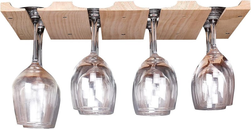 fdjamy Wine glass holder-a wooden wine glass rack and goblet storage rack installed under the cabinet or countertop (Natural color) - Image 2