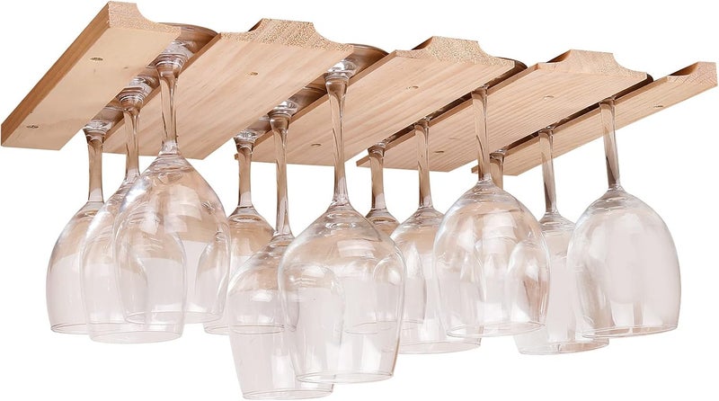 fdjamy Wine glass holder-a wooden wine glass rack and goblet storage rack installed under the cabinet or countertop (Natural color) - Image 1