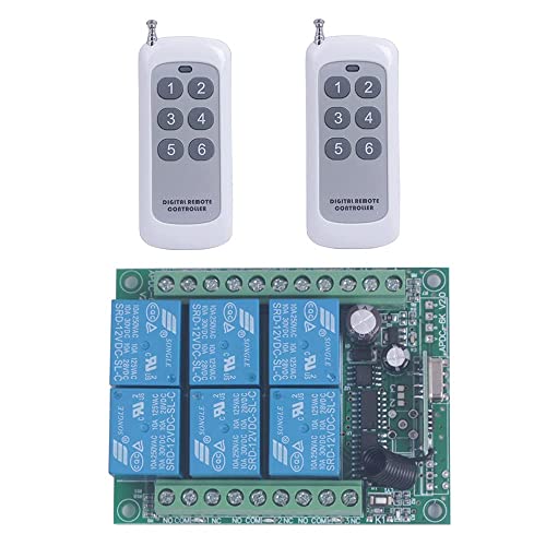 Mangood 433mhz 12V DC 6 Channel Wireless Remote Control Relay Switch 12v Remote Relay ON Off Transmitter and Receiver Universal Motor Light Door Window Controller (12V 2X Control 433MHz) - Image 1