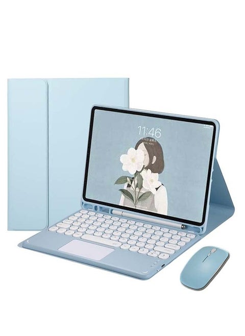 iPad 10.9" 10th Generation 2022 Touchpad Keyboard Case Retro Round Key with Mouse Cute Color Keyboard with Trackpad Detachable Touch Keyboard iPad 10 10.9 Cover (Blue)