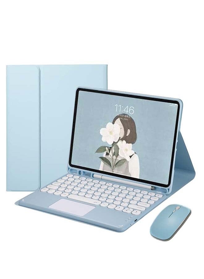 iPad 10.9" 10th Generation 2022 Touchpad Keyboard Case Retro Round Key with Mouse Cute Color Keyboard with Trackpad Detachable Touch Keyboard iPad 10 10.9 Cover (Blue)