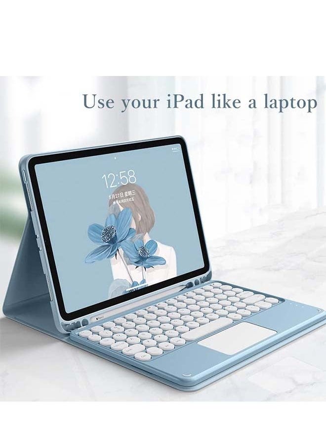 iPad 10.9" 10th Generation 2022 Touchpad Keyboard Case Retro Round Key with Mouse Cute Color Keyboard with Trackpad Detachable Touch Keyboard iPad 10 10.9 Cover (Blue)