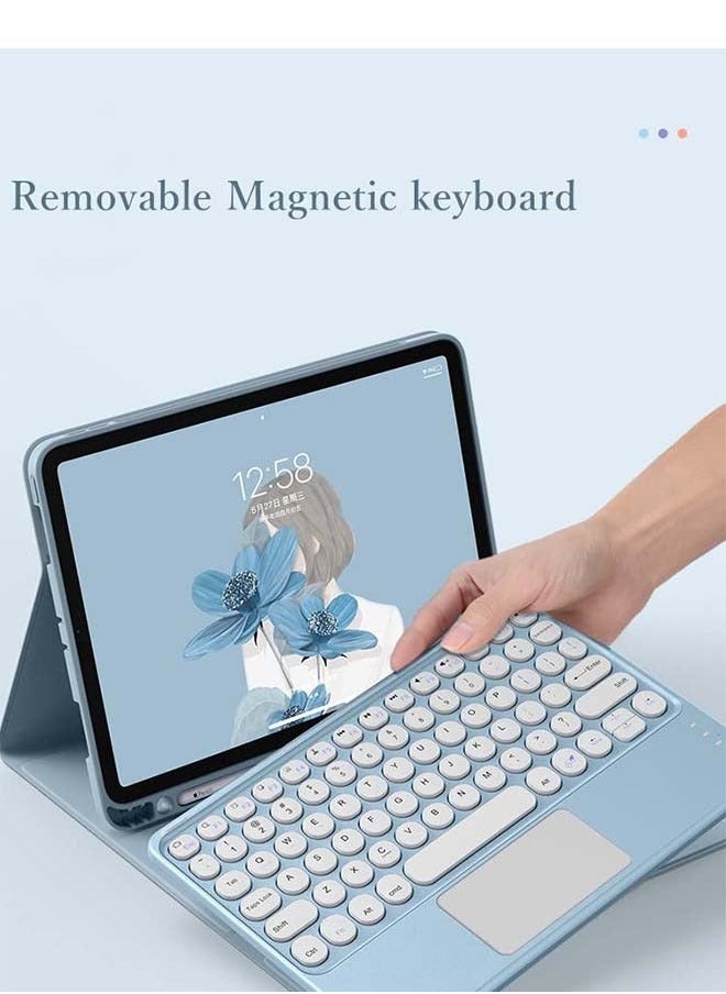iPad 10.9" 10th Generation 2022 Touchpad Keyboard Case Retro Round Key with Mouse Cute Color Keyboard with Trackpad Detachable Touch Keyboard iPad 10 10.9 Cover (Blue)