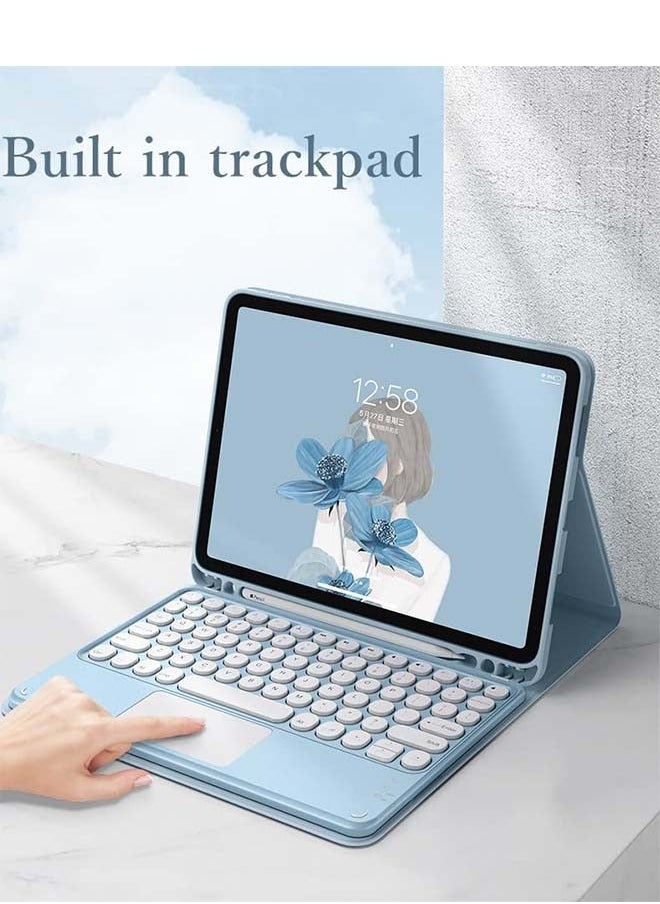 iPad 10.9" 10th Generation 2022 Touchpad Keyboard Case Retro Round Key with Mouse Cute Color Keyboard with Trackpad Detachable Touch Keyboard iPad 10 10.9 Cover (Blue)