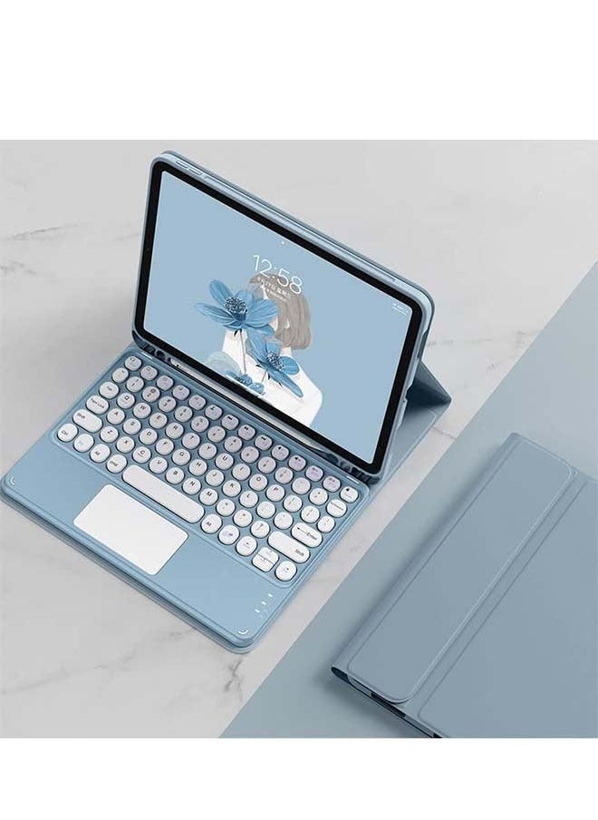 iPad 10.9" 10th Generation 2022 Touchpad Keyboard Case Retro Round Key with Mouse Cute Color Keyboard with Trackpad Detachable Touch Keyboard iPad 10 10.9 Cover (Blue)