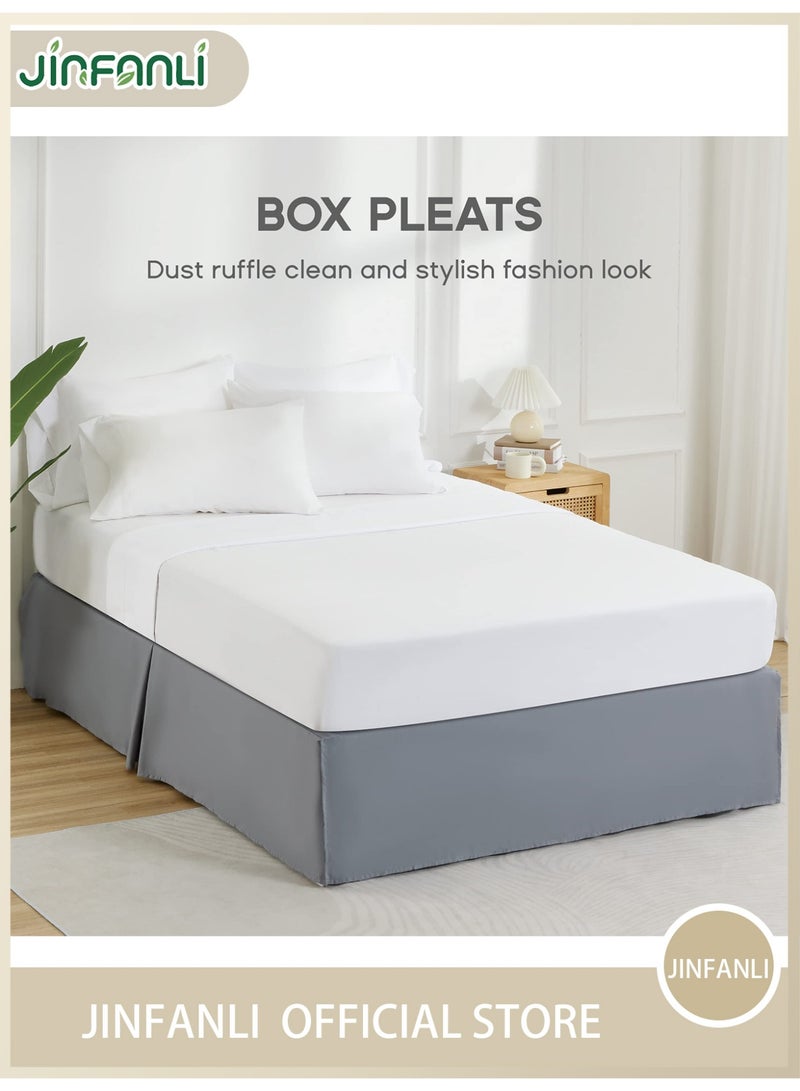 جين فان ل أنا تنورة سرير كوين - مقاس 15 بوصة، سهلة التركيب، مصممة حسب الطلب - تنورة سرير للأسرة - طيات في المنتصف والزوايا (مقاس كوين، رمادي) - Image 1