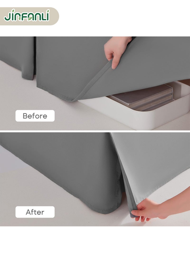 جين فان ل أنا تنورة سرير كوين - مقاس 15 بوصة، سهلة التركيب، مصممة حسب الطلب - تنورة سرير للأسرة - طيات في المنتصف والزوايا (مقاس كوين، رمادي) - Image 4