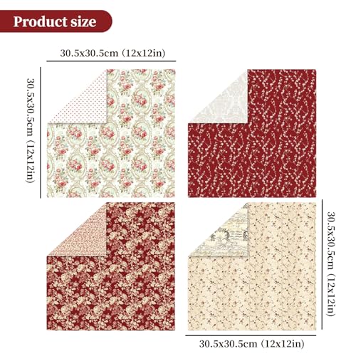 Colabrili Vintage Red Scrapbook Paper, 12x12 Paper Pad, 24 Sheets/ 12 Designs Flower Garden Pattern Paper Vintage Rose Scrapbook Specialty Paper Double Sided Floral Decorative Craft Paper - Image 2