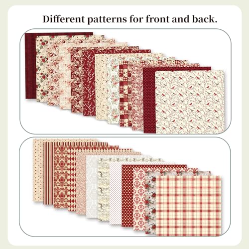 Colabrili Vintage Red Scrapbook Paper, 12x12 Paper Pad, 24 Sheets/ 12 Designs Flower Garden Pattern Paper Vintage Rose Scrapbook Specialty Paper Double Sided Floral Decorative Craft Paper - Image 4