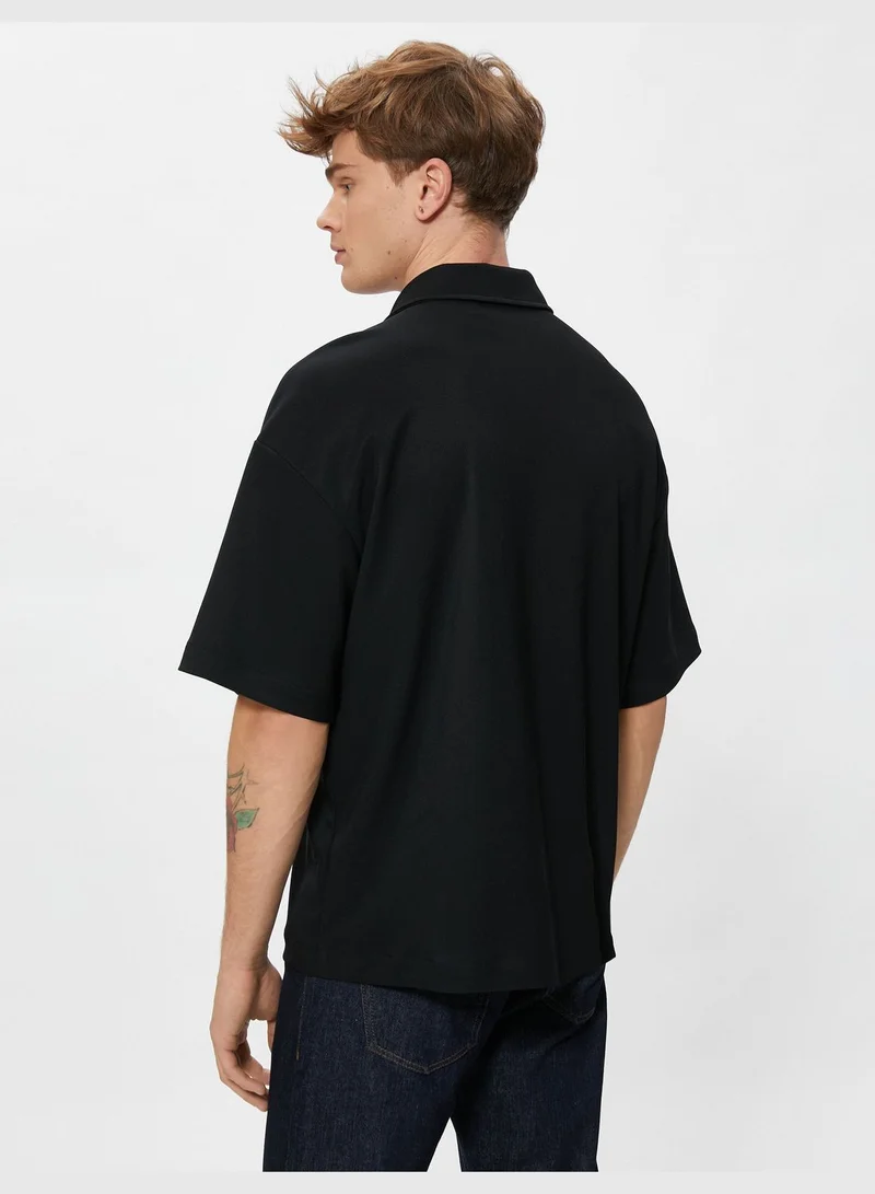 KOTON Short Sleeve Shirt Classic Neck Pocket Detailed