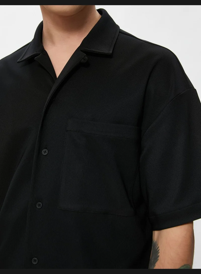KOTON Short Sleeve Shirt Classic Neck Pocket Detailed