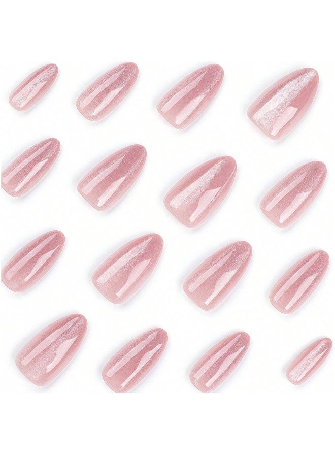 Cat-eye design artificial nails, natural beige color, 24 pieces - Image 2