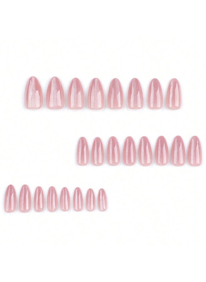 Cat-eye design artificial nails, natural beige color, 24 pieces - Image 3